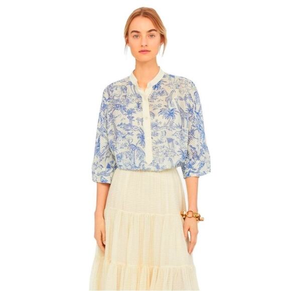 Tory Burch Tessa Silk Blouse Size 6 Safari Animal Printed Top Ivory Far and Away - Picture 1 of 15